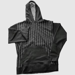 Champion Men’s Powerblend Hoodie Allover Logo Pinstripe Vertical Black Size Med